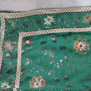 Embroidery Dark Green Zardozi Saree With Border