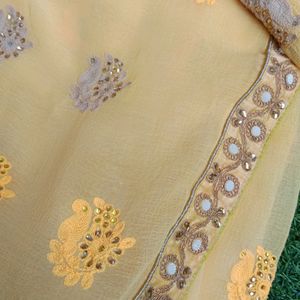 Beautiful Yellow Embroidered Saree Pure Chiffon