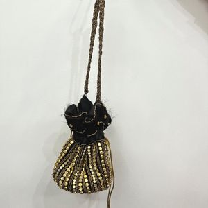 Black & Gold Beaded Potli