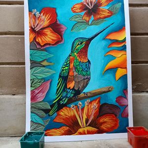 Hummingbird Painting On A4 Sheet