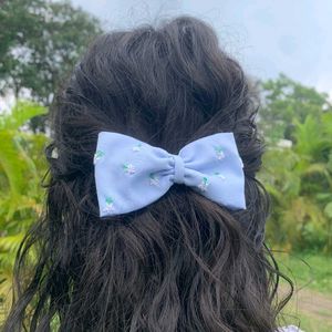 Blue Embroidered Bow