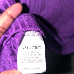 Zudio Bright Purple Ribbed Round Neck Full Sleeves