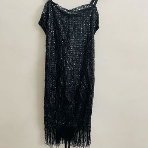 Women Black Corset Dress With Tassels