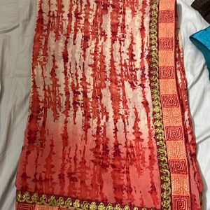 Synthetic Saree With Gota Lace