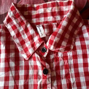 Check Red And White Colour Crop Shirt