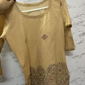 Short kantha Work beige kurta