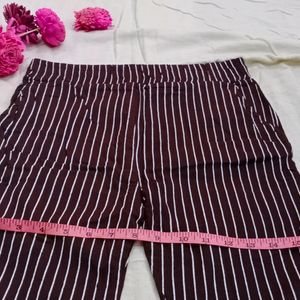 Printed White Striped Brown Pants (Women) #STUDIO