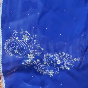 Beautiful Blue Colour Hand Embroidery Saree