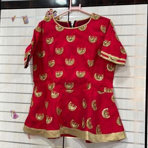 Ethnic Peplum Top In Raw Silk With Embroidery