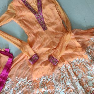 Gorgeous Orange Anarkali Full Flare Festive