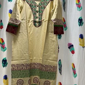 Cotton Kurti With Embroidery And Fabric Work