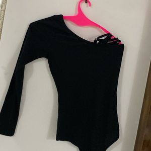 Bodysuit Black One Side Top