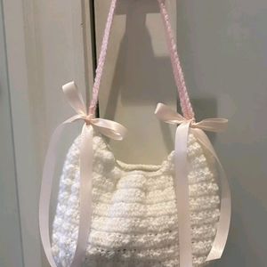 Crochet Popcorn With Ribbon Handbag