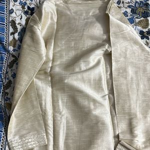 Off-white Golden Kurta Set With Churidhar