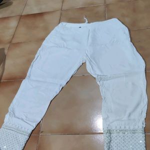 Cotton White Leggings Ankle Length With With Pocket