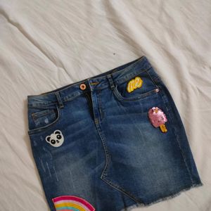 Denim Patch Skirt