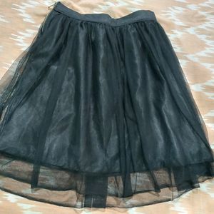 Black Satin& Net Mini Skirt