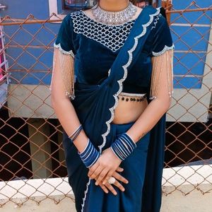 Nevy Blue Fancy Saree Or Ready Made Blouse