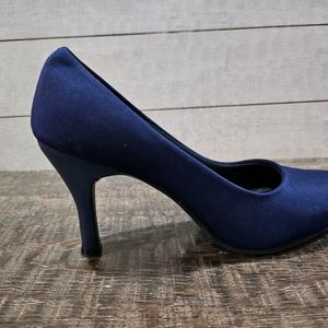 Navy Blue Satin Pumps