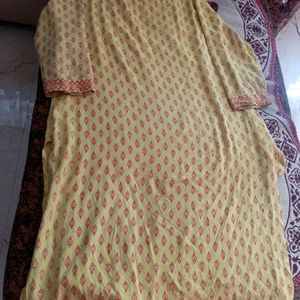 Pure Cotton Yellow Branded Kurti Set For Sale