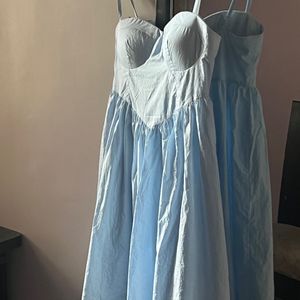 powder blue corset silhouette dress