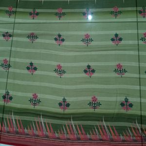 Flower Pots Design Green Saree