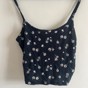 F21 Black Crop Top With Floral Print