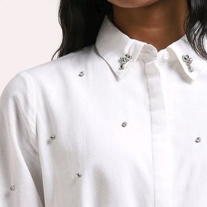 RHINESTONE WHITE CLASSY SHIRT ♥️