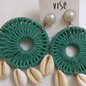 Green Boho Shell Earrings