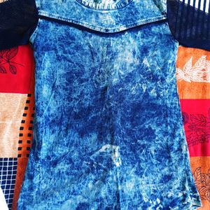 Denim Style Printed Fitted Top For Women