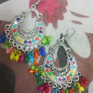 Silver Multicolour Bead Earrings