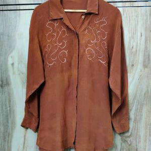 Brown Embroidery Work Shirt Size-44