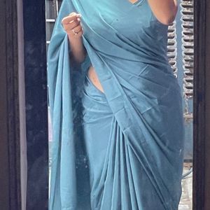 Green Satin Saree With Backless Blouse