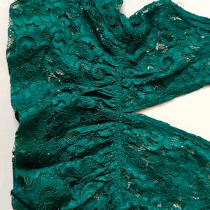 Imported Vintage Green Plunge Neck Top