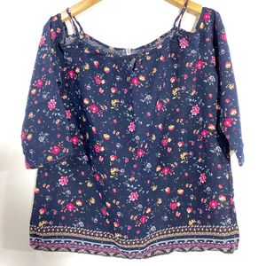 Women Dark Navy Blue Floral Printed Top