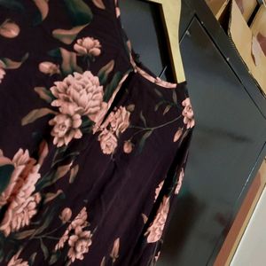 Coffee Brown Floral Printed Dress For 42 Bust