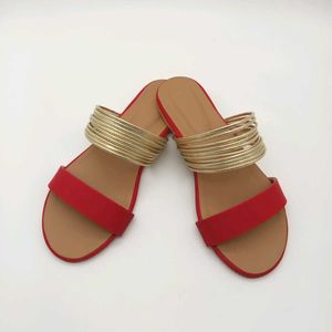 Red And Gold Flat Sandals.