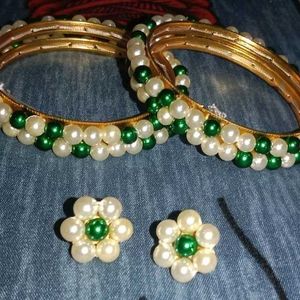 Handmade Pearl Bangles With Earnings