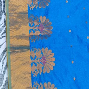 blue colour gold design saree