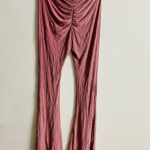 Women Pink Bootcut Ruched Pant