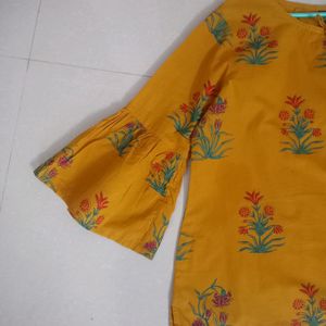 YELLOW SHORT KURTI WITH BELL SLEEVES