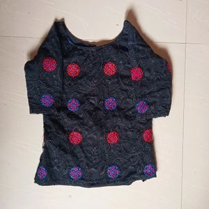 Black Embroidery Net Top