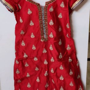 Stitched Red Straight Cut Kurti