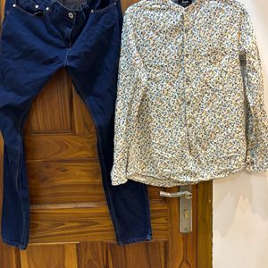 Beautiful Floral Shirt And Jean Combo Used 2-3 Tym