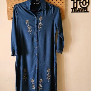 Max Teal Blue Embroidered Kurta