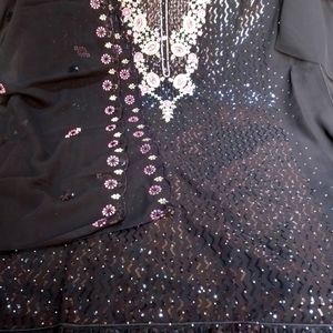 Wedding Wear Black Embroidered Dress Material