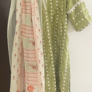 Green Embroidered Silk Blend Kurta Plazzo& Dupatta