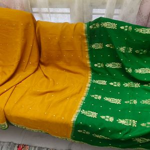 Yellow Green Mysore Crepe Silk