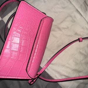 Hnm Pink Croc-texture Sling Bag