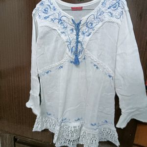 White a Line Frill Top